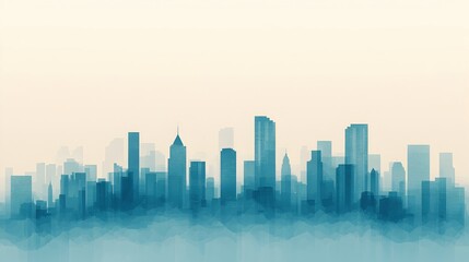 City Skyline Illustration with Blue Gradient and Soft Background