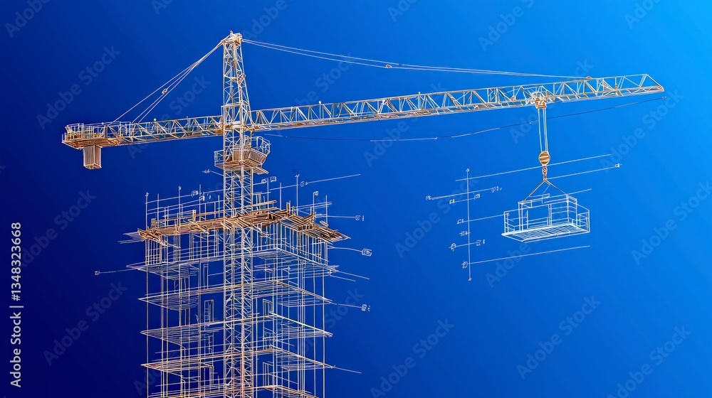 Poster blueprint high rise construction crane building architecture engineering design mod