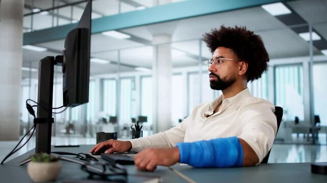 Injured Worker Compensation. Broken Arm African Man