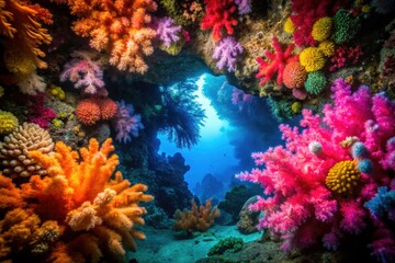 Naklejka premium Myanmar Mergui Archipelago Underwater Cave Macro Photography: Vibrant Soft Corals