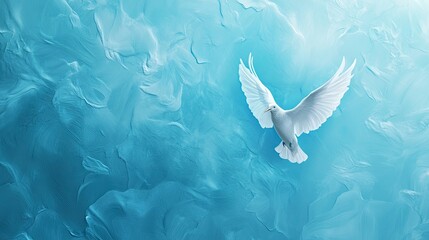 Dove Flying with Spread Wings Against a Textured Blue Background