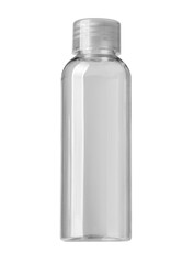 Transparent plastic bottle with flip top cap isolated on white background