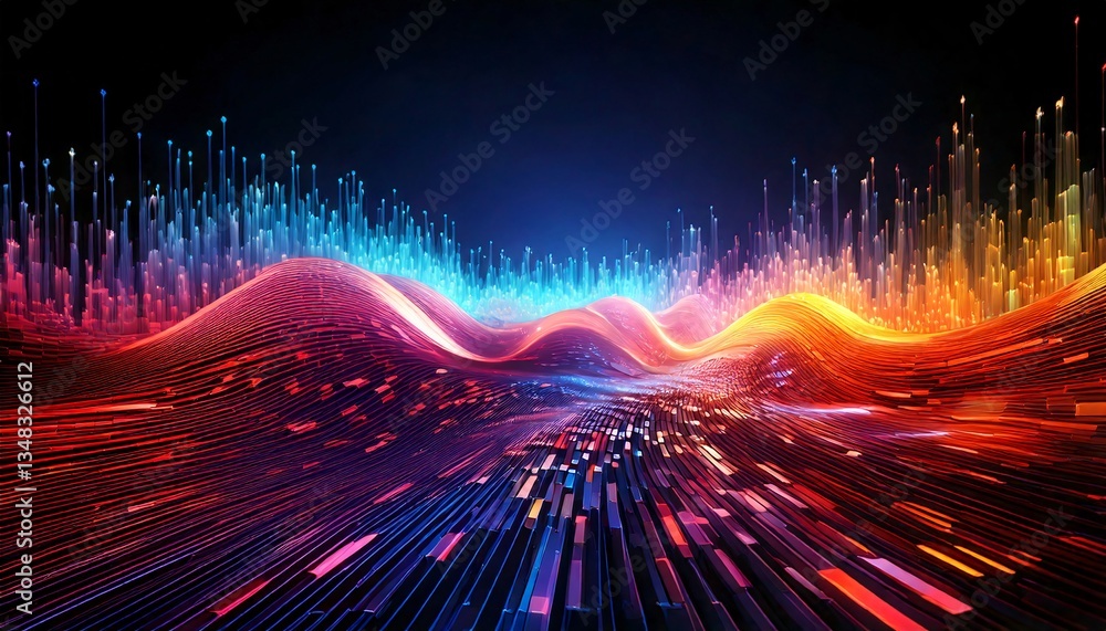 Fototapete a futuristic wallpaper showing a digital data stream flowing across a dark void