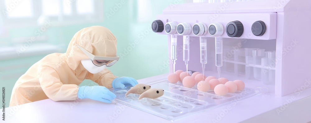 Poster laboratory research with eggs and specimens in modern setting
