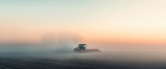 Fototapeta premium Misty Sunrise Tractor
