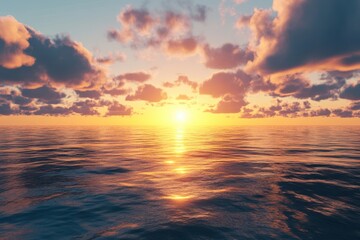 Obraz premium A breathtaking sunset paints the sky and sea with vibrant hues over calm ocean waters