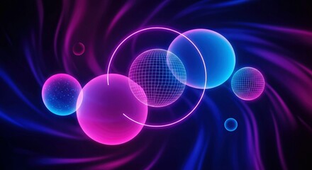 Abstract Neon Bubbles: A captivating composition of neon-lit bubbles floating against a swirling, gradient background, creating a sense of depth and futuristic energy.