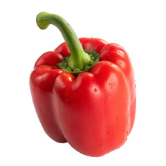 Fresh Red Bell Pepper with Green Stem and Water Droplets on a transparent background