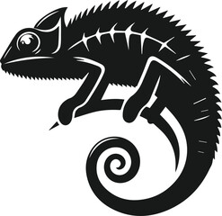 Chameleon standing still and tail curled vector animal silhouette