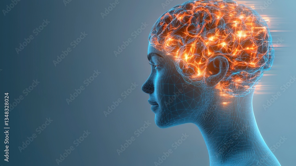 Poster illuminated brain neural network cognitive function intellect mind power
