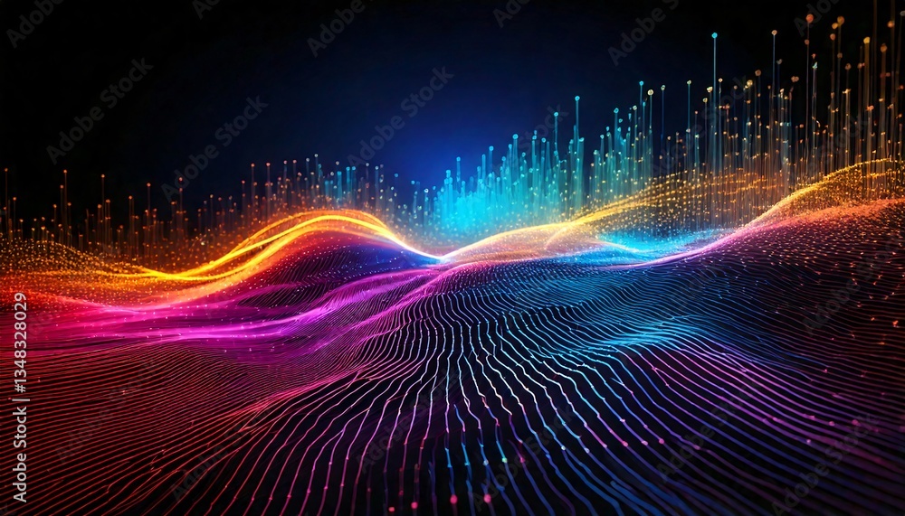 Fototapete a futuristic wallpaper showing a digital data stream flowing across a dark void