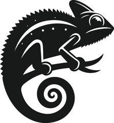 Chameleon standing still and tail curled vector animal silhouette