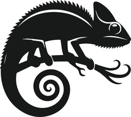 Chameleon standing still and tail curled vector animal silhouette