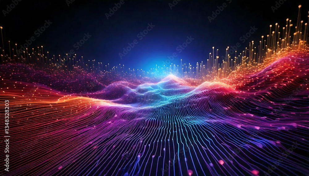 Fototapete a futuristic wallpaper showing a digital data stream flowing across a dark void