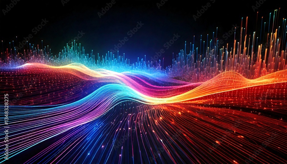 Fototapete a futuristic wallpaper showing a digital data stream flowing across a dark void