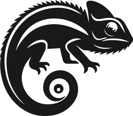 Chameleon standing still and tail curled vector animal silhouette