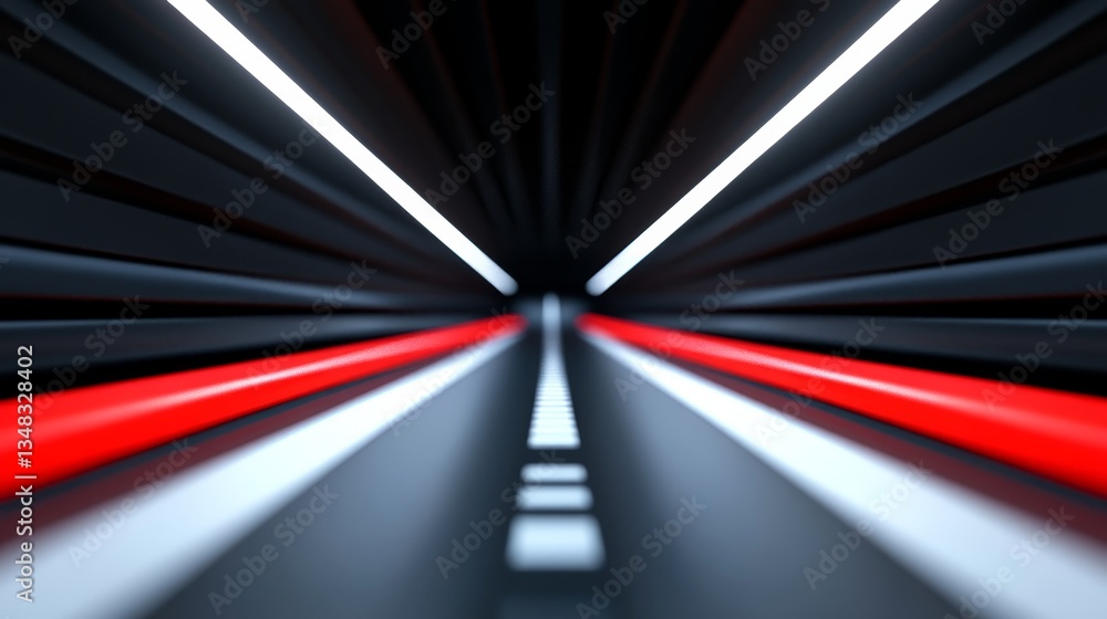 Poster dynamic perspective of a modern tunnel with illuminated lines creating a motion effect in a futurist