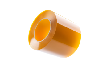 Yellow roll of tape is shown in the air, isolated
