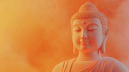 Meditating Buddha Statue with Closed Eyes on Orange Background for Peace