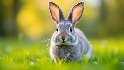 Adorable Wild Rabbit in Sunlit Meadow &ndash; Cute Bunny Symbolizing Spring, Easter, and Nature Wildlife Photography