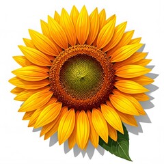 Fototapeta premium A graphic vector of a single sunflower with intricate details and soft shadows, isolated on white