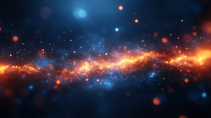 Obraz premium Abstract cosmic scene with bright fiery nebula and sparkling stars against a deep blue space background