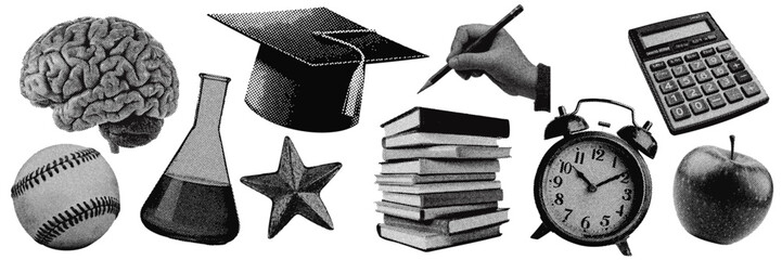 Set of school education halftone grunge vector design elements