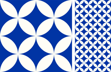 Seamless Azulejo tile. Portuguese and Spain decor. Ceramic tile in blue and white. Seamless Floral pattern. Vector hand drawn illustration, typical portuguese and spanish tile