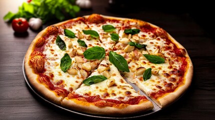 Delicious White Garlic Pizza with Mozzarella and Basil
