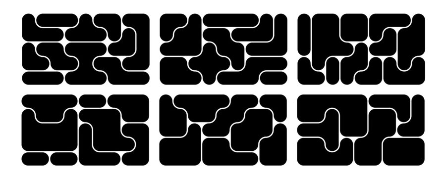 Bento grid layout collection. Black liquid shapes design composition. Geometric collage set for UI template