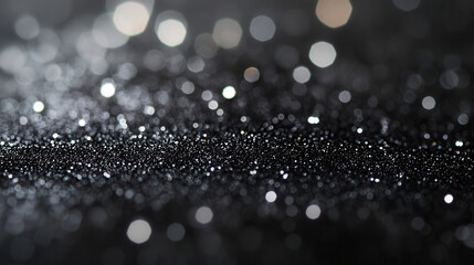 Sparkling bokeh effect created by tiny droplets of water on a black surface in a soft, illuminated setting