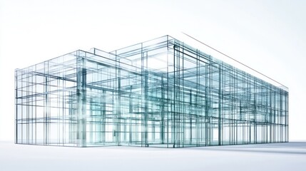 Modern glass building structure, architectural design, empty interior, digital rendering