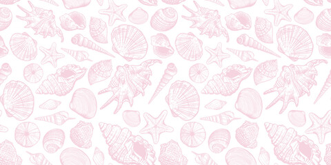 Sea shell seamless pattern. Trendy minimal summer marine design background