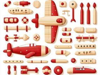 Colorful Wooden Toy Airplane Parts for Creative Building and Imaginative Play Activities