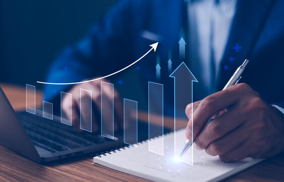 2025 Business growth, boost up business or success concept, Business growth, investment profit increase, growing sales and revenue, progress or development concept, arrow graph future growth plan