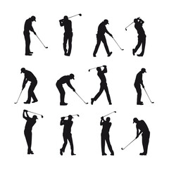 Naklejka premium collection of Golf man silhouettes in different posses clipart vector illustrator 