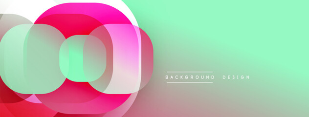 Circular abstract design with overlapping translucent circles and round shapes, blending gradients and smooth curves, creating depth, contrast, and a dynamic visual effect