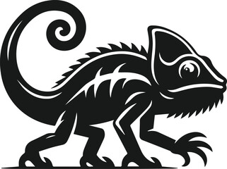Chameleon walking cautiously with one foot raised vector animal silhouette
