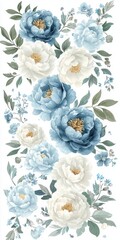 Elegant Botanical Floral Design Featuring Blue and White Peonies with Delicate Accents for Home Decor and Textiles