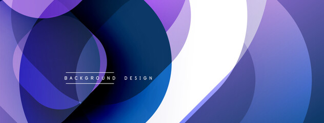 Circular abstract design with overlapping translucent circles and round shapes, blending gradients and smooth curves, creating depth, contrast, and a dynamic visual effect