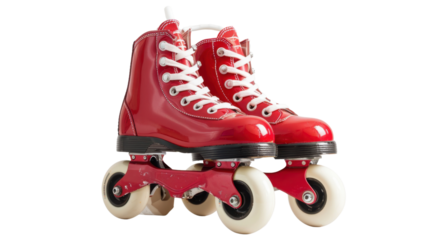 Pair of red roller skates isolated on transparent background