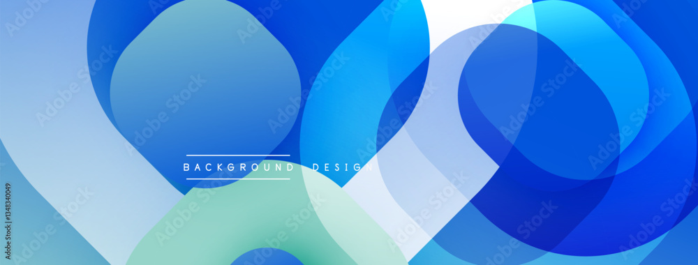 Poster Circular abstract design with overlapping translucent circles and round shapes, blending gradients and smooth curves, creating depth, contrast, and a dynamic visual effect