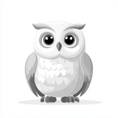 Cute cartoon owl with big eyes in a simple grey and white design ideal for children's illustrations and educational materials