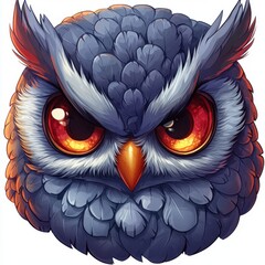 Majestic Cartoon Owl with Intense Eyes and Intricate Feather Detail, Perfect for Creative Projects and Illustrations