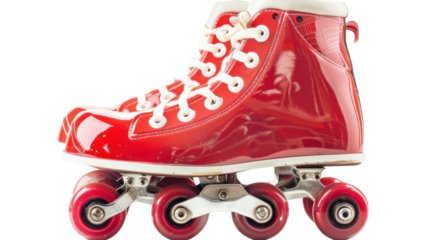 Pair of vintage red roller skates isolated on transparent background