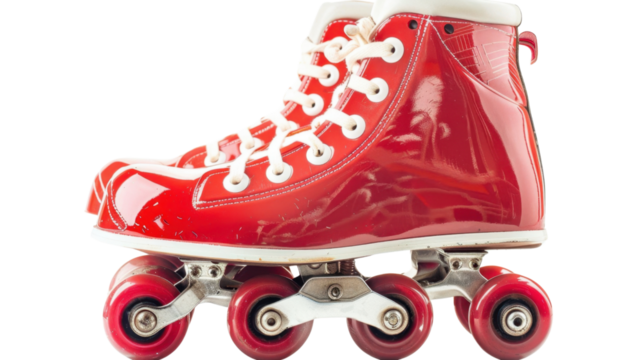 Pair of vintage red roller skates isolated on transparent background