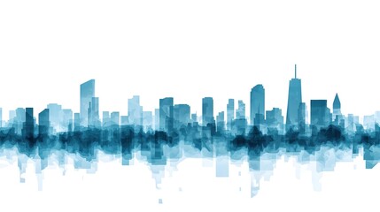 Obraz premium Urban Cityscape Silhouette in Blue and Aqua Tones on White Background