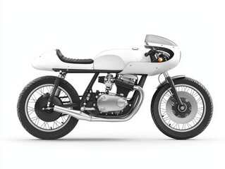 Sleek Modern Cafe Racer Motorcycle Design with Minimalist Aesthetic on White Background
