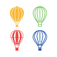 Set of Air balloon icons. Simple flat icon set isolated on white background
