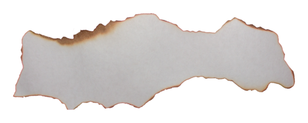 Horizontal Burnt Torn Paper Strip with Scorched Edges on White Background